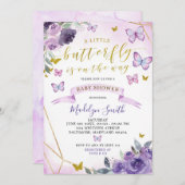 Invitation Le Papillon Floral Violet Est En Route Baby shower (Devant / Derrière)