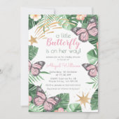 Invitation Le papillon rose est en route - Baby shower fille (Devant)