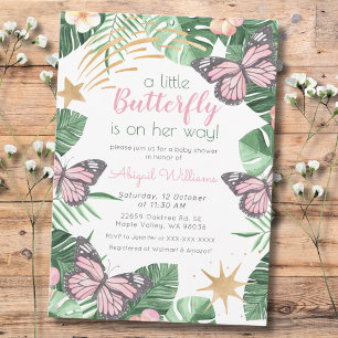 Invitation Le papillon rose est en route - Baby shower fille