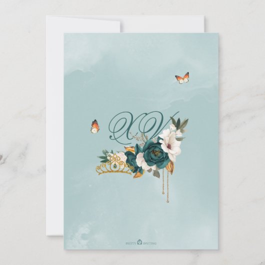 Invitation Le papillon Rose vert émeraude Tiara Quinceanera (Dos)