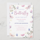 Invitation Le Papillon Rose Violet Est En Route Baby shower (Devant)