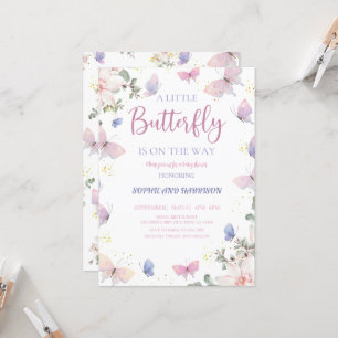 Invitation Le Papillon Rose Violet Est En Route Baby shower