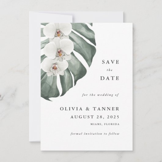 Invitation Le paradis tropical des orchidées blanches Sauvez  (Devant)