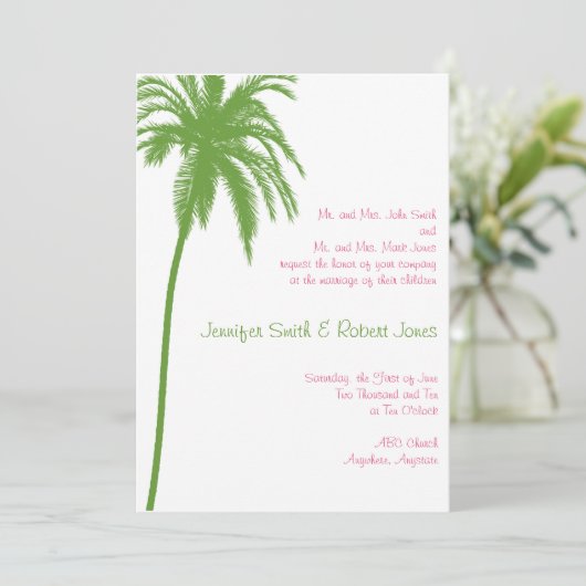 Invitation Le paradis tropical du rose vert (Debout devant)