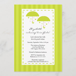 Invitation Le parapluie de chaux jumelle le baby shower