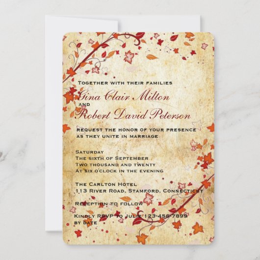 Invitation Le parchemin tourbillonne mariage de automne de (Devant)