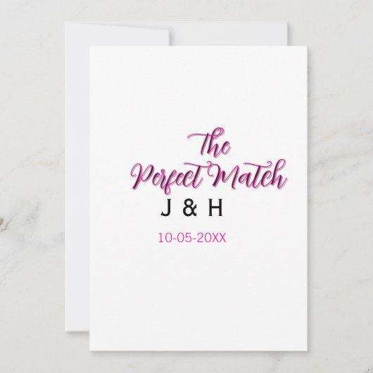 Invitation Le parfait match rose noir nom date mariage cou (Devant)