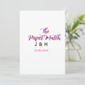 Invitation Le parfait match rose noir nom date mariage cou (Debout devant)