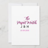 Invitation Le parfait match rose noir nom date mariage cou (Dos)