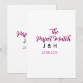 Invitation Le parfait match rose noir nom date mariage cou (Devant / Derrière)