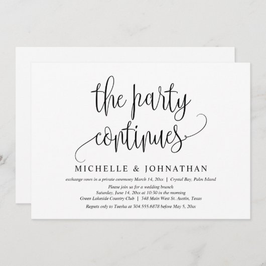 Invitation Le Parti Continue, Mariage Elopement Célébration (Devant / Derrière)