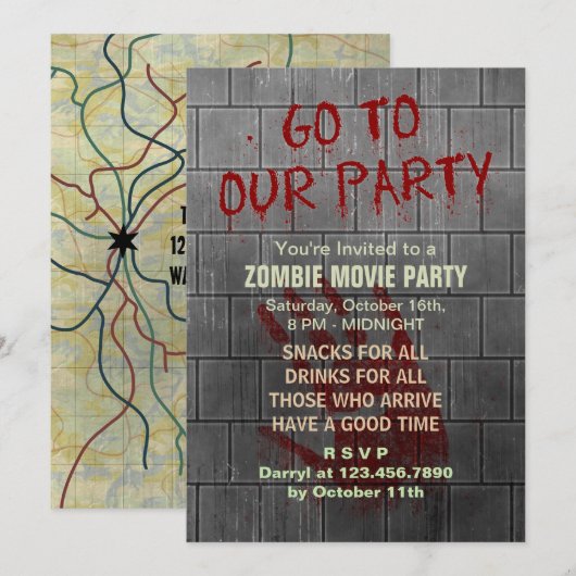 Invitation Le parti de cinéma zombie mort-vivant Apocalypse m (Devant / Derrière)