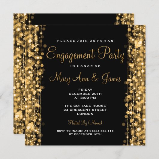 Invitation Le Parti d'engagement Mariage lance l'or (Devant / Derrière)