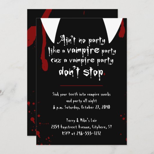 Invitation Le parti des vampires n'arrête pas Halloween (Devant / Derrière)