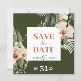 Invitation Le pastel tropical hibiscus boho "Save the Date"