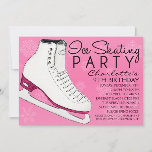 Invitation Le patin rose de baie joint la fête d'anniversaire (Devant)