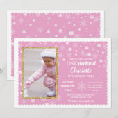 Invitation Le pays des merveilles de photo de flocons de (Devant / Derrière)