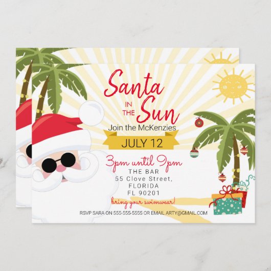 Invitation Le Père Noël au soleil fête d'été Australie Noël (Devant / Derrière)