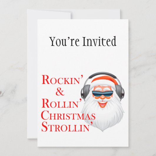 Invitation Le Père Noël Cool de Rockin avec casque (Devant)