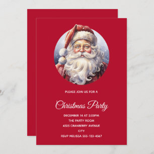 Invitation Le Père Noël rétro dans un Noël Casquette rouge