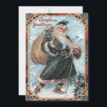 Invitation Le Père Noël Sack des jouets Holly Winter Storm<br><div class="desc">Il est temps de fêter les fêtes. Cette impression vintage de Noël montre le Père Noël portant un sac de jouets dans une tempête hivernale.</div>