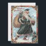 Invitation Le Père Noël Sack des jouets Holly Winter Storm<br><div class="desc">Il est temps de fêter les fêtes. Cette impression vintage de Noël montre le Père Noël portant un sac de jouets dans une tempête hivernale.</div>