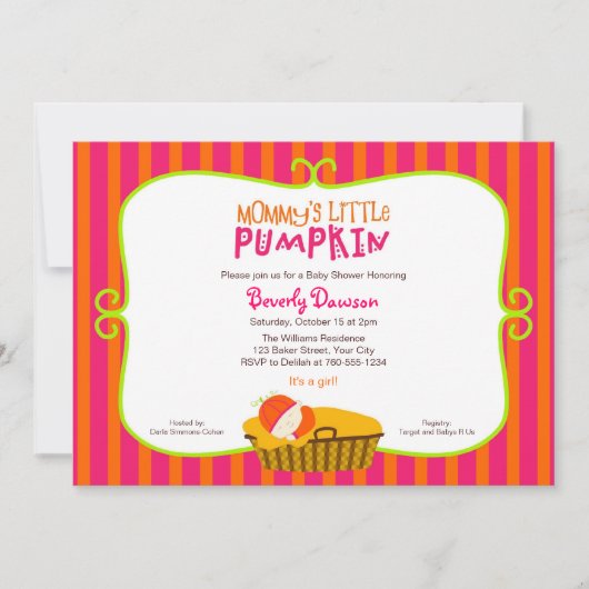 Invitation Le petit Baby shower Citrouille de maman rose et o (Devant)