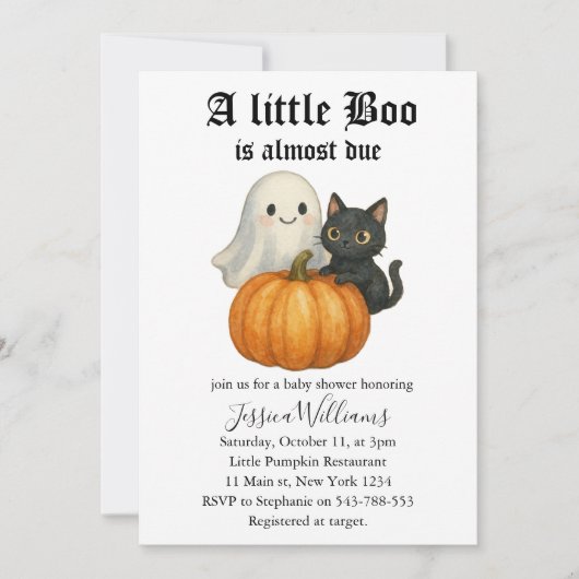Invitation Le Petit Boo Est Presque Dû Baby shower Halloween (Devant)