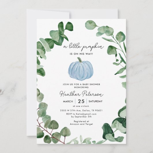 Invitation Le Petit Citrouille Est En Chemin De Baby shower (Devant)
