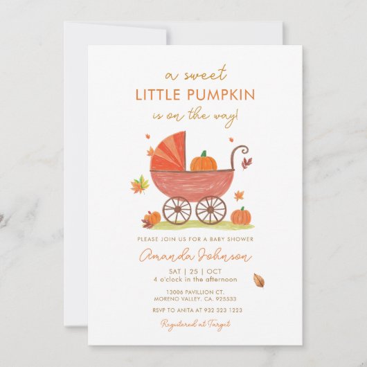 Invitation Le petit Citrouille est sur le Baby shower Way Car (Devant)