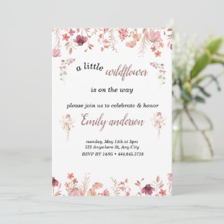 Invitation Le petit Fleur sauvage rose est sur le chemin Baby