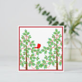 Invitation Le Petit Oiseau rouge dans une fête de Noël (Debout devant)