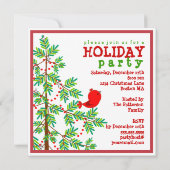 Invitation Le Petit Oiseau rouge dans une fête de Noël (Dos)