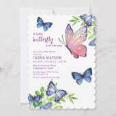Invitation Le petit papillon est en chemin Baby shower violet (Devant)