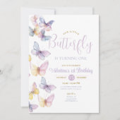 Invitation Le petit papillon transparent pourpre tourne en un (Devant)