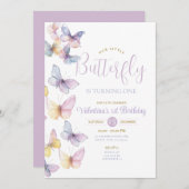 Invitation Le petit papillon transparent pourpre tourne en un (Devant / Derrière)