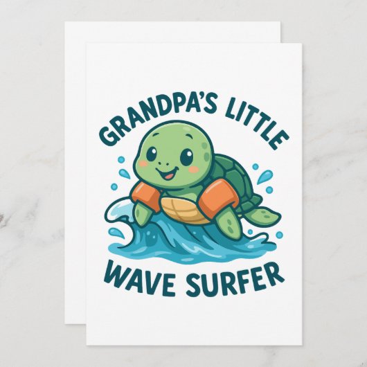 Invitation Le petit surfeur de grand-papa, jolie tortue (Devant / Derrière)