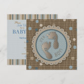 Invitation Le pied imprime le carré d'invitation de baby (Devant / Derrière)