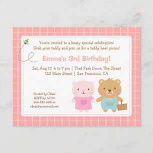 Invitation Le pique-nique mignon d'ours de nounours badine