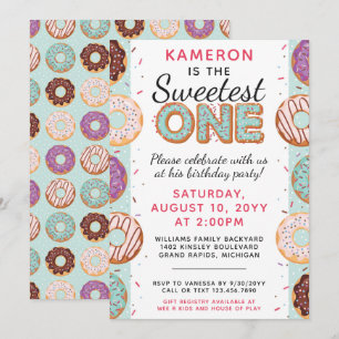 Invitation LE PLUS DOUX Bleu beignets glacés Bébé Premier ann