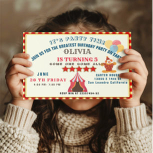Invitation LE PLUS GRAND 5E anniversaire Cirque THÈME