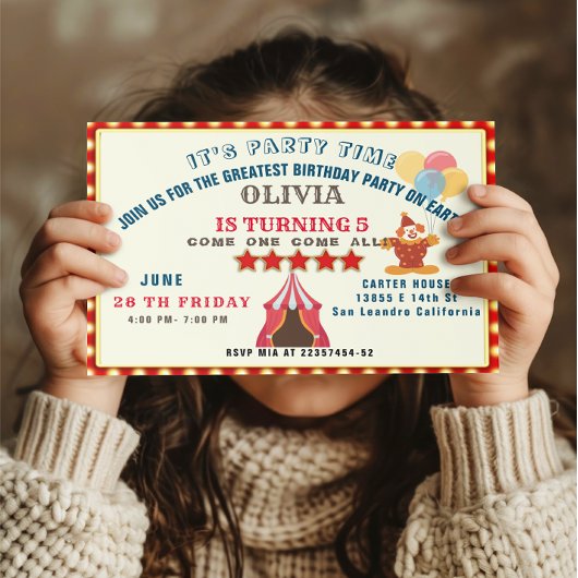 Invitation LE PLUS GRAND 5E anniversaire Cirque THÈME
