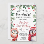 Invitation Le plus mondain | Noël 1er anniversaire mignon (Devant)