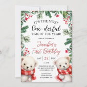 Invitation Le plus mondain | Ours Noël 1er anniversaire (Devant)