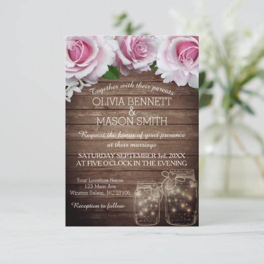 Invitation Le pot de maçon rustique floral allume le (Debout devant)