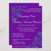 Invitation Le pourpre avec la turquoise tourbillonne épousant (Devant / Derrière)