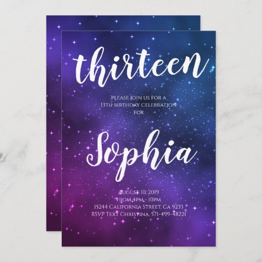 Invitation Le pourpre d'univers de galaxie tient le premier (Devant / Derrière)