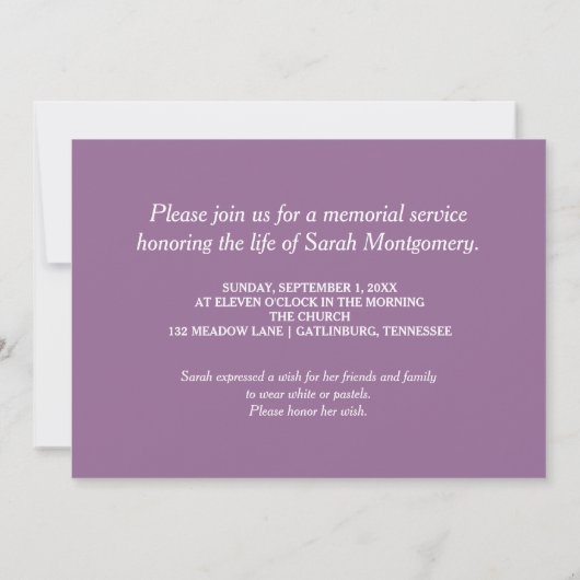 Invitation Le pourpre fleurit | dans la mémoire affectueuse (Dos)