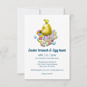Invitation Le poussin de Pâques et l'œuf de Pâques en or