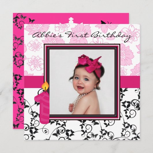 Invitation Le premier anniversaire d'Abbie (Devant / Derrière)